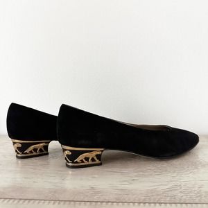 Vintage Red By Ramon Tenza Black Leather Suede & Gold Jaguar Pointed Toe Shoes